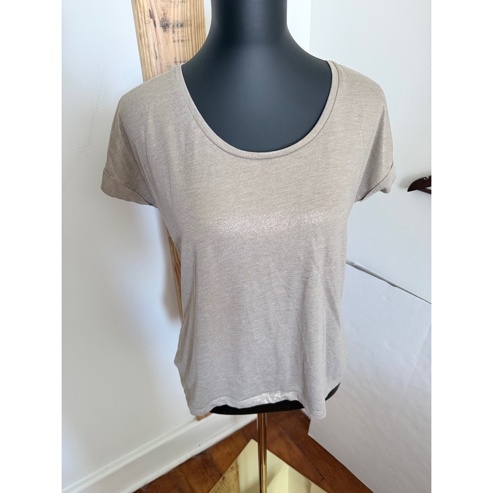Patchington Taupe Shimmer‎ Scoop Neck Top Medium Short Sleeve Tee